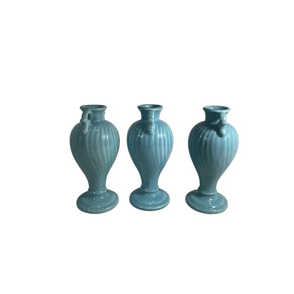 VTG Royal Haeger Light Blue Urn Vase w/Swirls 7" Ceramic Bud Vase Set Of 3 MCM - Picture 3 of 14